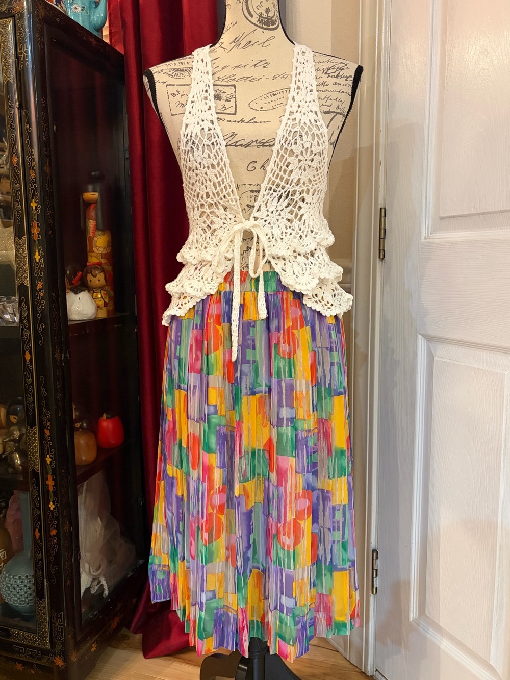 TwentyOne Floral Crochet Front Tie 3 Tiered Lacey Vest